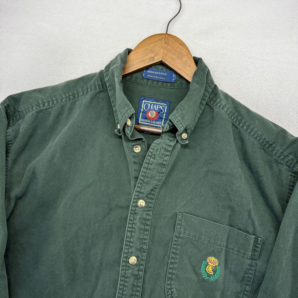 Vintage Chaps Ralph Lauren Shirt men's Large green Thick Denim OCBD Oxford 90s